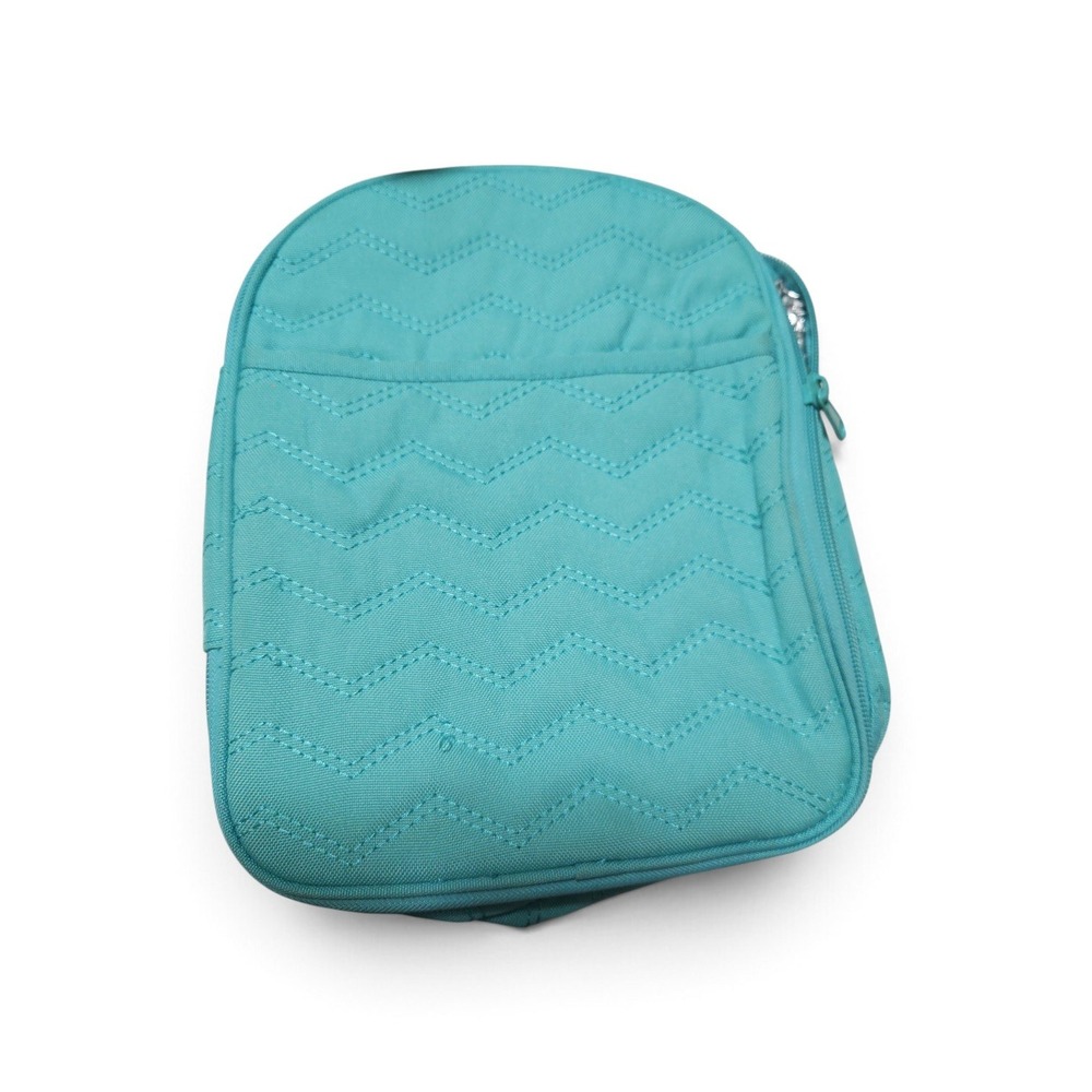 Thirty-One Thermal Tote Teal Blue Quilted Chevron Insulated Lunch Bag Canvas